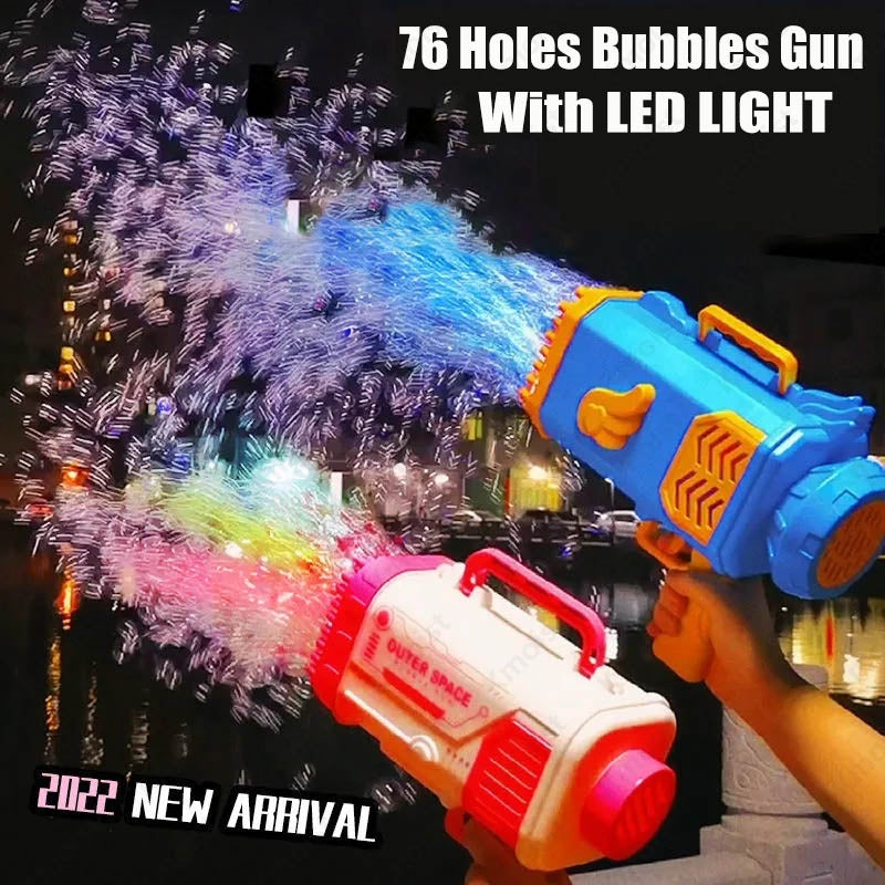“Bubble Gun Rocket – 69 Holes Automatic Bubble Blower with Lights”