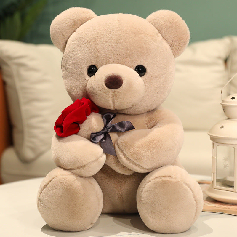 "23-45cm Hug Roses Teddy Bear Plush Pillow – Soft Stuffed Toy Gift for Valentine’s & Birthdays"