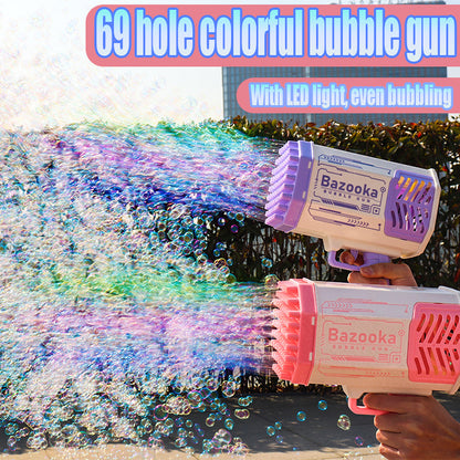 “Bubble Gun Rocket – 69 Holes Automatic Bubble Blower with Lights”