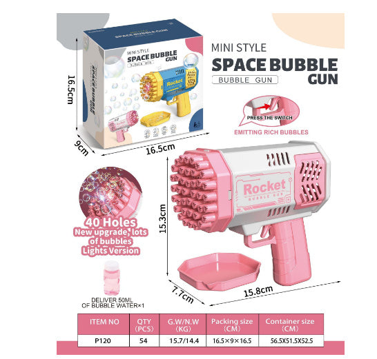 “Bubble Gun Rocket – 69 Holes Automatic Bubble Blower with Lights”