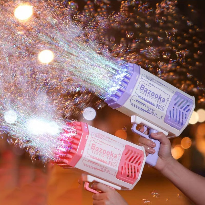 “Bubble Gun Rocket – 69 Holes Automatic Bubble Blower with Lights”