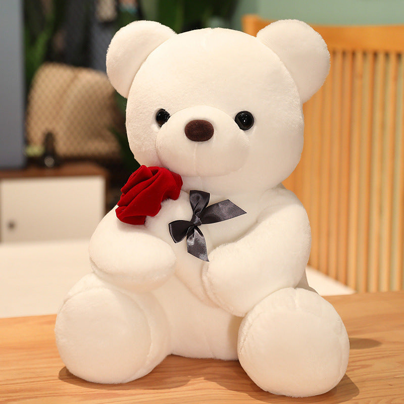"23-45cm Hug Roses Teddy Bear Plush Pillow – Soft Stuffed Toy Gift for Valentine’s & Birthdays"
