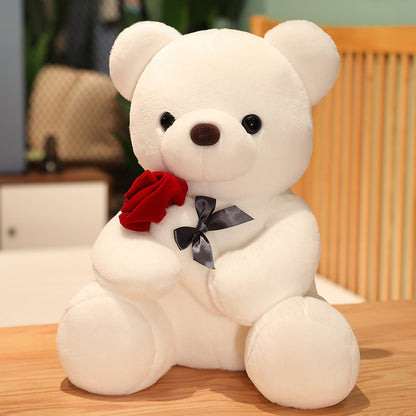 "23-45cm Hug Roses Teddy Bear Plush Pillow – Soft Stuffed Toy Gift for Valentine’s & Birthdays"