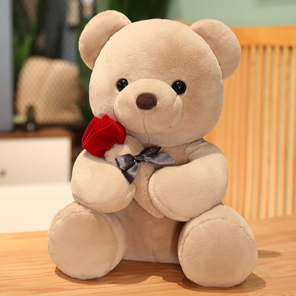 "23-45cm Hug Roses Teddy Bear Plush Pillow – Soft Stuffed Toy Gift for Valentine’s & Birthdays"
