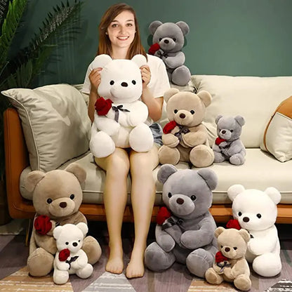 "23-45cm Hug Roses Teddy Bear Plush Pillow – Soft Stuffed Toy Gift for Valentine’s & Birthdays"